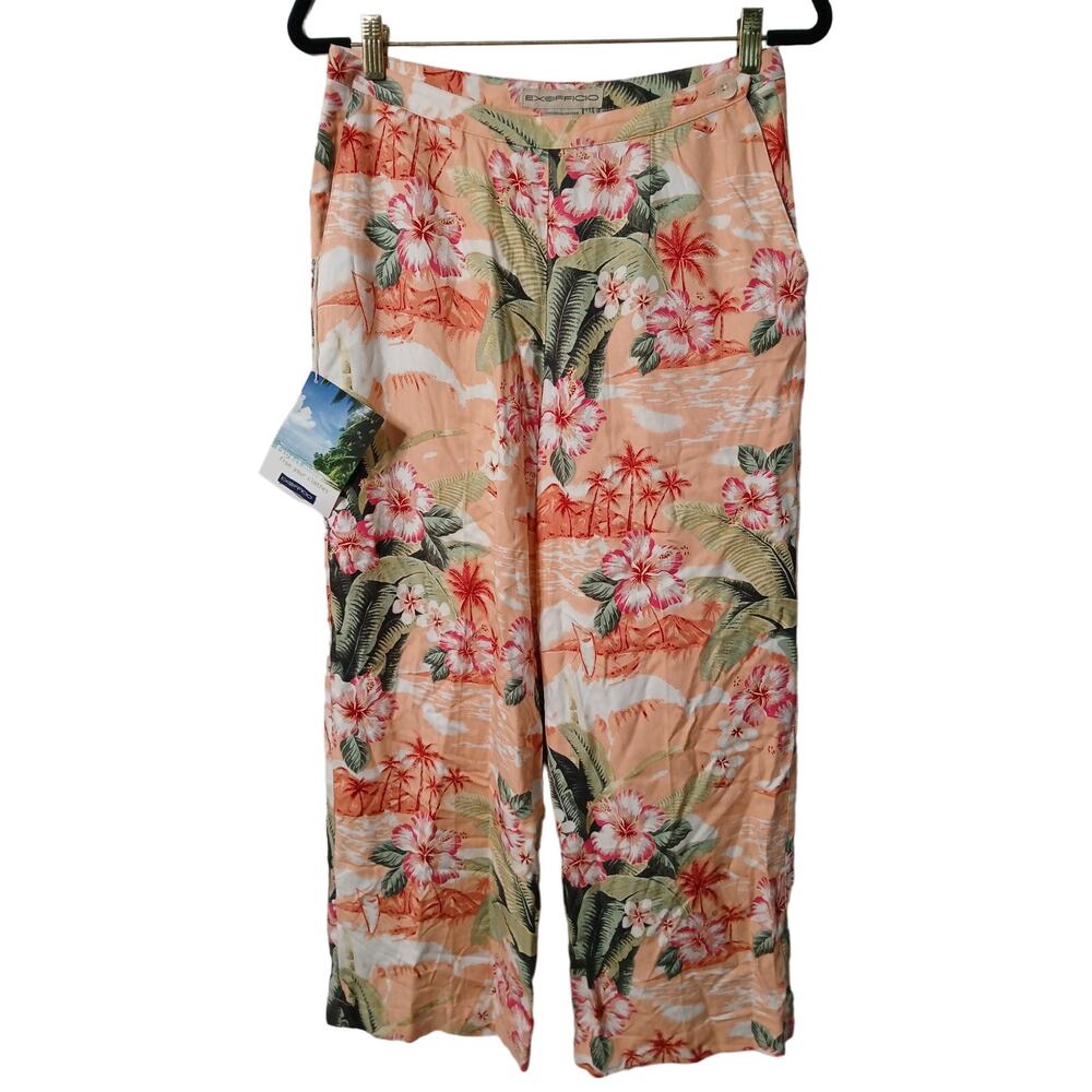 Exofficio South Pacific Capri pants Apricot Tropical Hibiscus 10 Coastal Travel - Picture 2 of 12